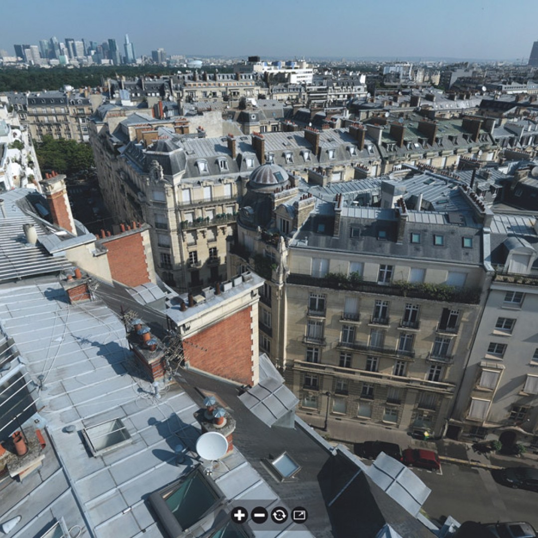 Visite virtuelle par drone à Paris suite à une inspection de toiture dans le 16ème arrondissement