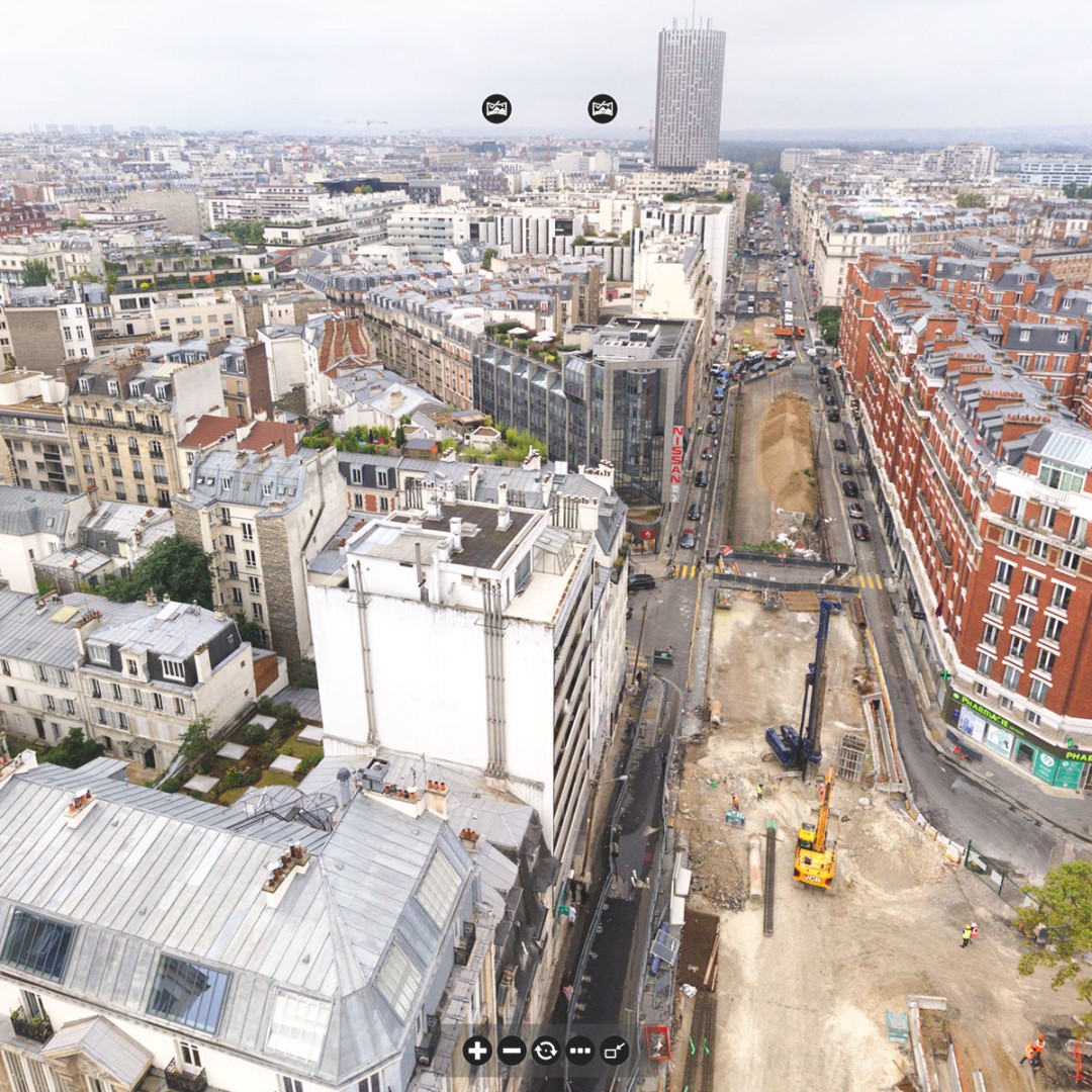 Aperçu du panorama 360° par drone à Paris dans le cadre de l'évolution du Tramway T3